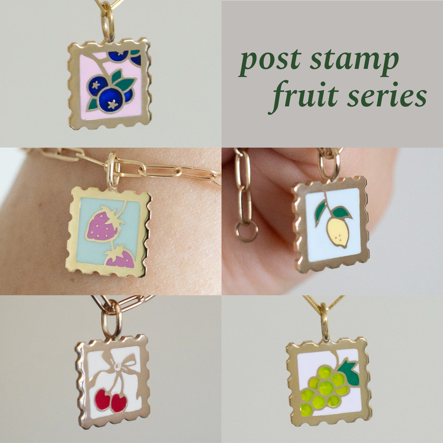 00 enamel charm - post stamp fruit series